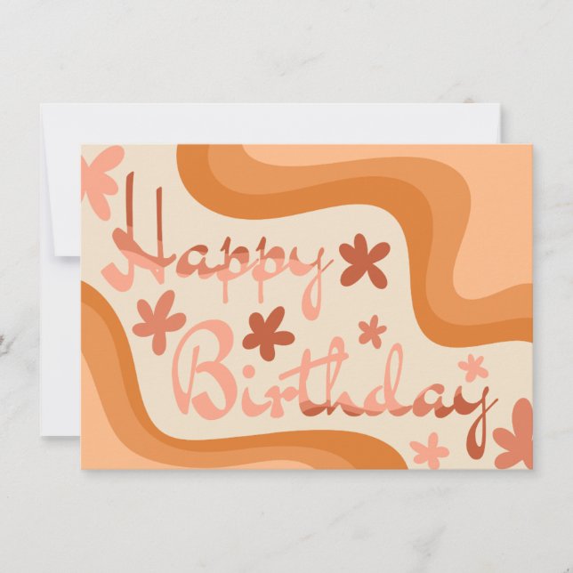 Orange wavy floral birthday card (Front)
