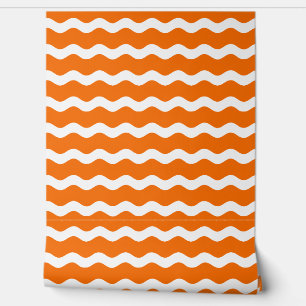 Orange Wavy Ric Rac Striped Pattern Wallpaper