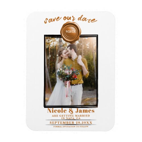 Orange Wax Seal Photo Wedding Save the Date Magnet