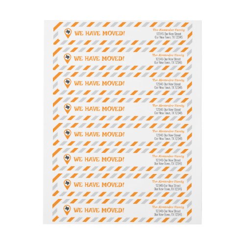 Orange We Have Moved Striped Moving  Wrap Around Label