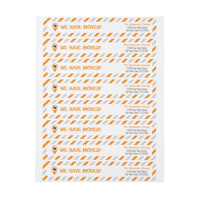 Orange We Have Moved Striped Moving  Wrap Around Label (Sheet)