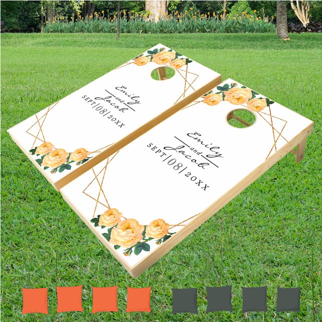 Orange Wed Elegant Gold Glitter Geometric Cornhole Set (Orange Wed Elegant Gold Glitter Geometric Cornhole Set)