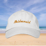 Orange Wedding Bridesmaid Bachelorette Party Embroidered Baseball Cap<br><div class="desc">Gift your bridemaids with this stylish cap with the word "Bridesmaid" embroidered in orange colored, stylish cursive that would go well with a similar bridal party color scheme and would also go well with our Orange Bird of Paradise Plant Wedding collection. Select your hat color as desired. Great for bachelorette...</div>