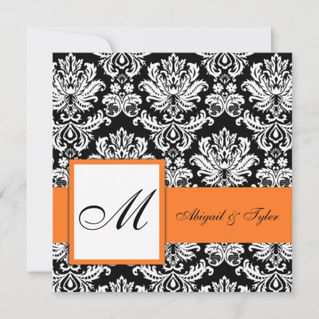 Orange Wedding Monogram Damask Invitation (Front)