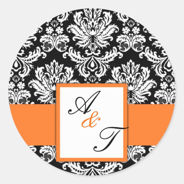 Orange Wedding Monogram Damask Seal (Front)