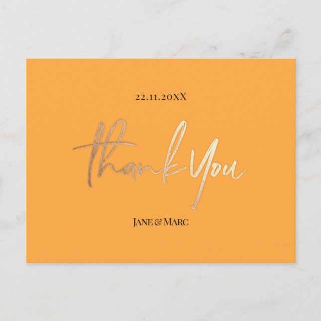 Orange Wedding Thank You Cards Elegant Script (Front)