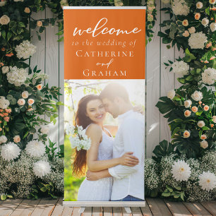 Orange Wedding Welcome Couple Photo Vertical Retractable Banner