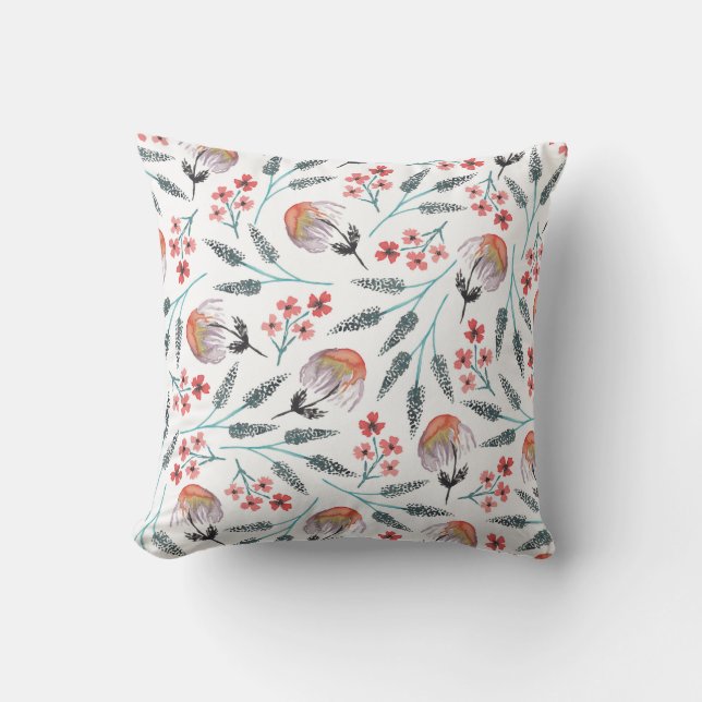 Orange Weeping Flowers Watercolor Pattern Outdoor Pillow (Front)