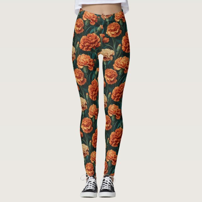 Orange Weightlifting Carnation Petal Gift  For  Leggings (Front)
