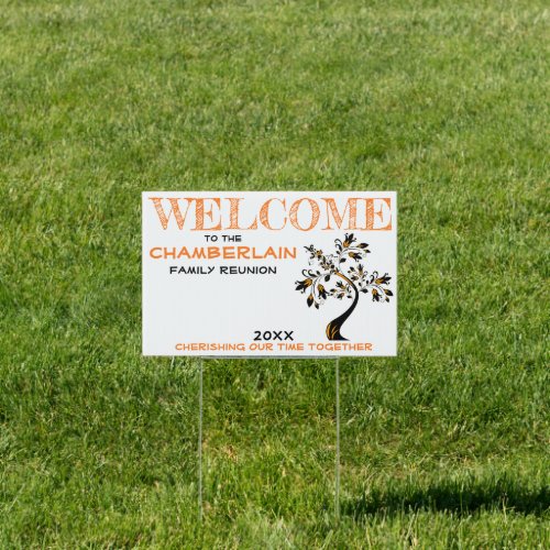 Orange Welcome Family Reunion Modern Floral Tree Sign