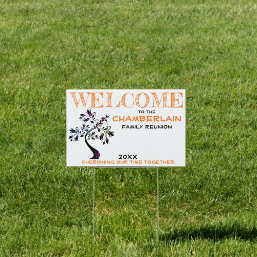 Orange Welcome Family Reunion Modern Floral Tree