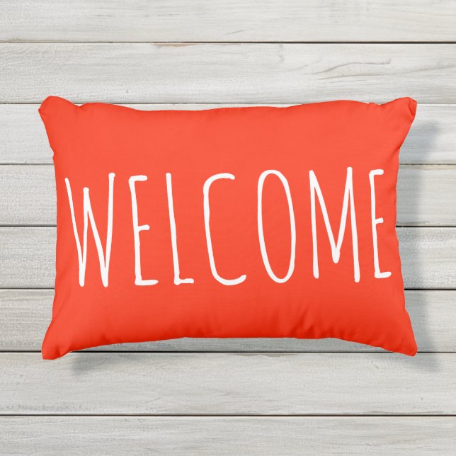 Orange Welcome Outdoor Patio Accent Pillow (Front)