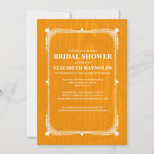 Orange Western Barn Wood Bridal Shower Invitations