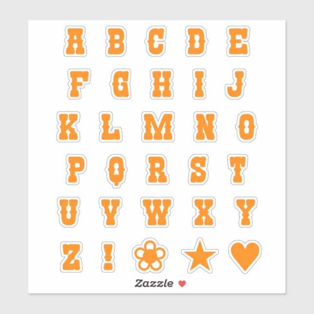 Orange Western Theme Party Font Alphabet Letters Sticker (Sheet)