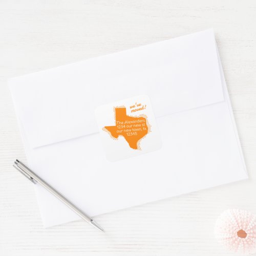 Orange Weve Moved _ Dotted Texas Moving Square Sticker