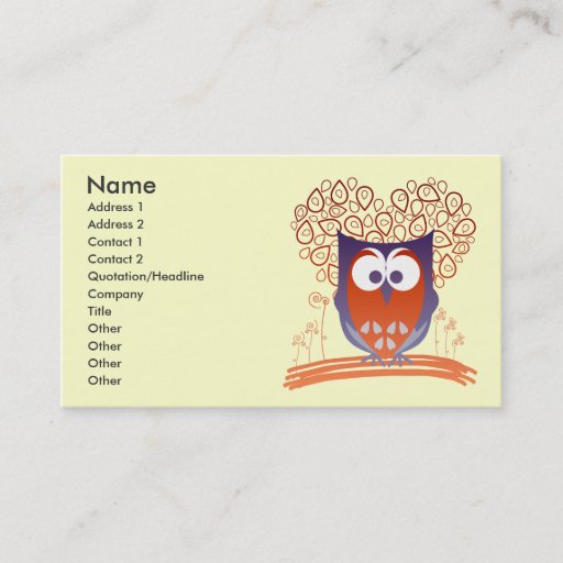 Customizable Orange Whimsical Cute Owl Custom Business card