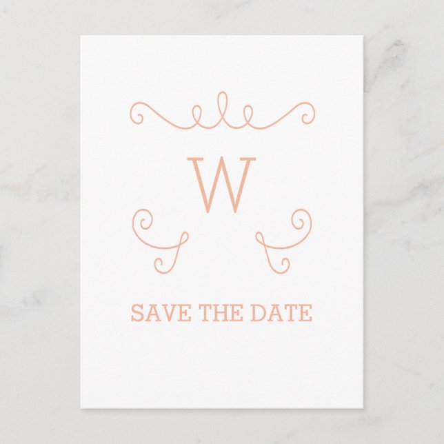 Orange Whimsical Flourish Save the Date Postcard (Front)