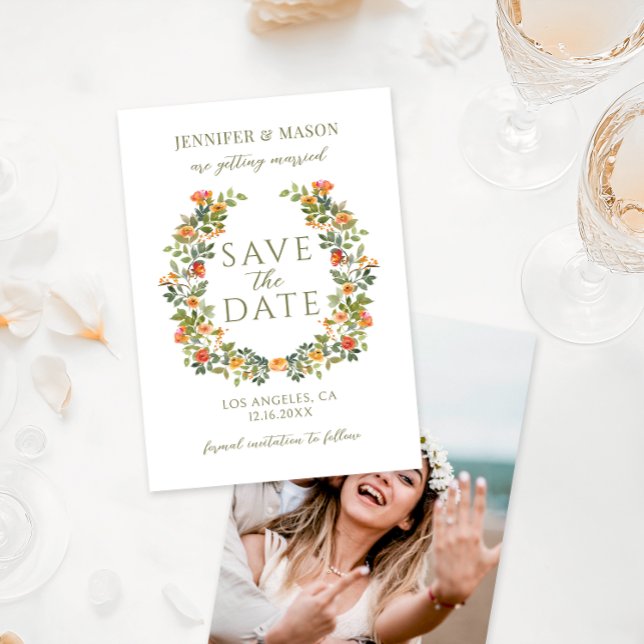 Orange Whimsical Flower Boho Save the Date photo Invitation (Creator Uploaded)