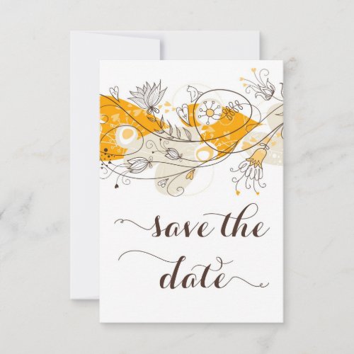 Orange Whimsical Flowers Save The Date Invitation