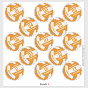orange white 13 custom players names volleyball sticker