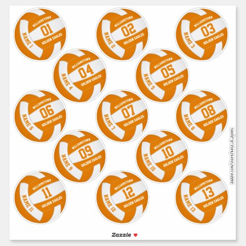 orange white 13 custom players names volleyball sticker