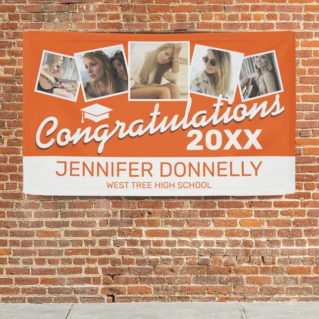 Orange White 5 Photo 2026 Graduation Party Banner (Creator Uploaded)