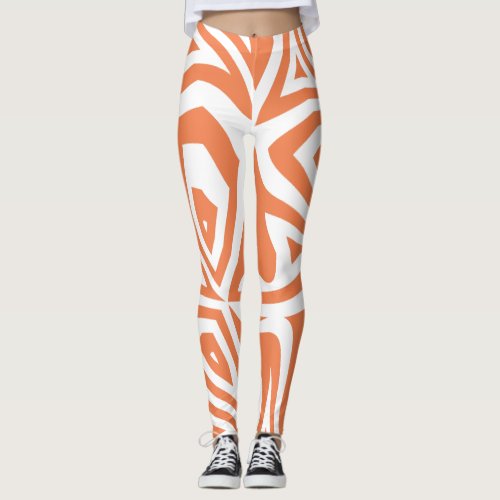 Orange White Abstract Zebra Print Womens Leggings
