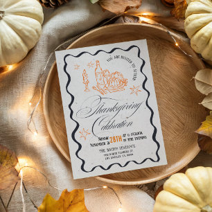 Orange White Aesthetic Thanksgiving Diner Holiday Card