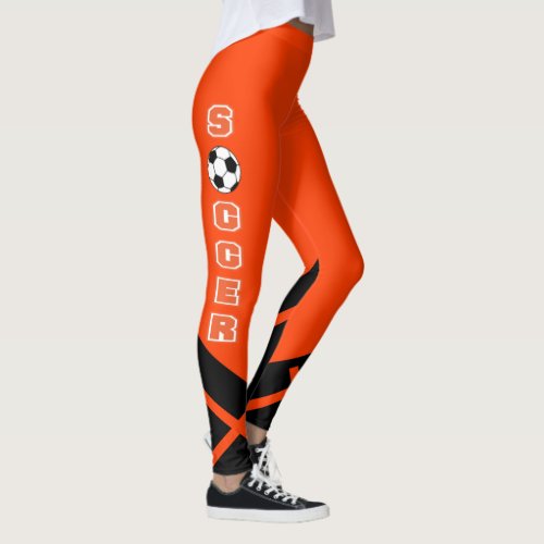 Orange White and Black Soccer Player Leggings