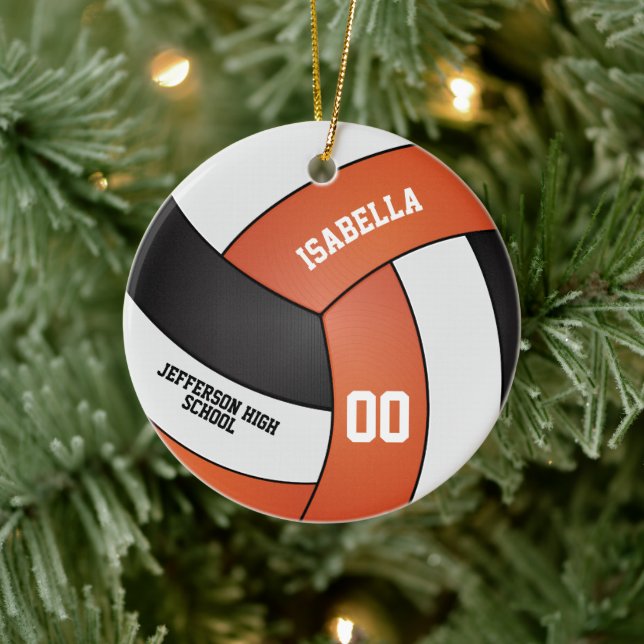 Orange, White and Black Volleyball Ceramic Ornament (Tree)