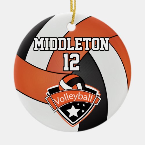 Orange White and Black Volleyball Ceramic Ornament