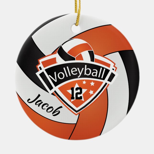 Orange, White and Black Volleyball Ceramic Ornament (Front)