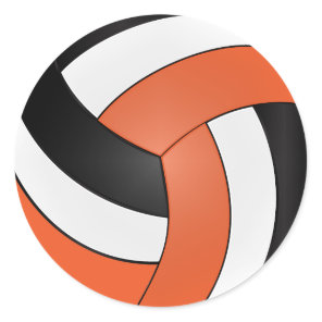 Orange, White and Black Volleyball Classic Round Sticker