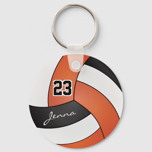 Orange, White and Black Volleyball - Customize Keychain (Front)