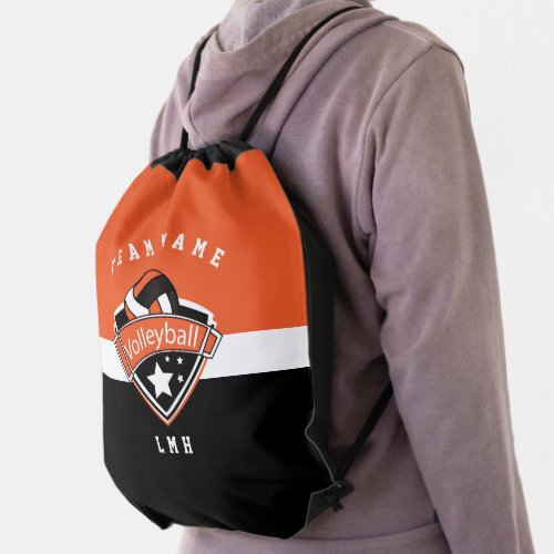 Orange White and Black Volleyball  Drawstring Bag
