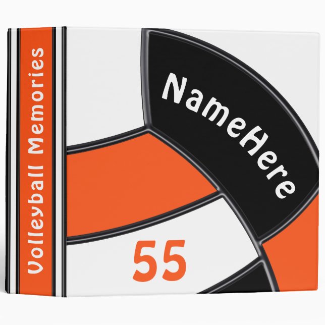 Orange, White and Black Volleyball Gift Ideas 3 Ring Binder (Front/Spine)