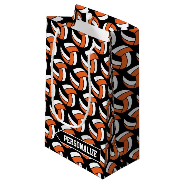 Orange, White and Black Volleyball - Personalize Small Gift Bag (Front Angled)