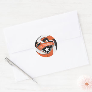 Orange, White and Black Volleyball Superstar Classic Round Sticker
