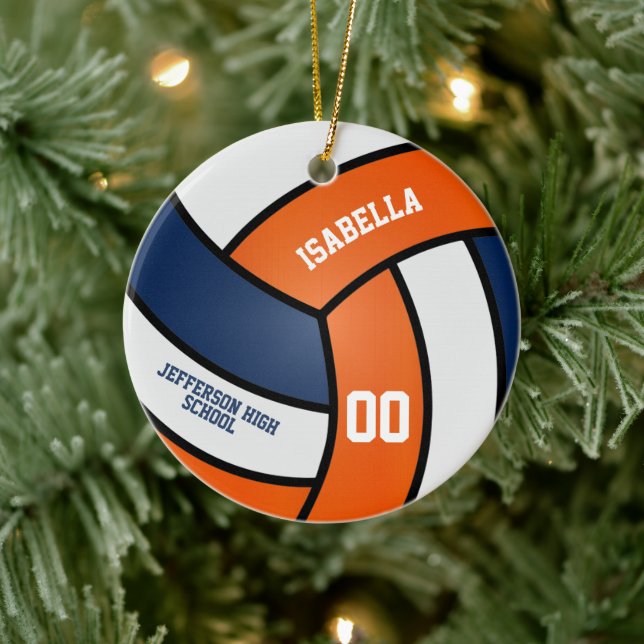 Orange, White and Blue Volleyball Ceramic Ornament (Tree)