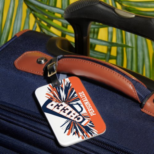 Orange White and Dark Blue Cheerleader Megaphone Luggage Tag