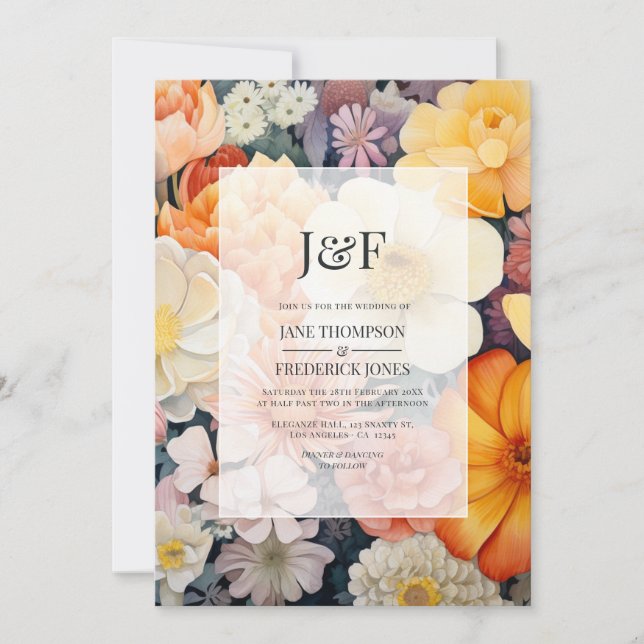 Orange, White and Goldenrod Floral Wedding Invitation (Front)