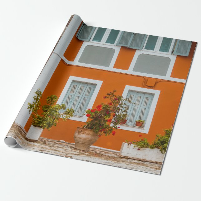 ORANGE WHITE AND GRAY CONCRETE BUILDING WRAPPING PAPER (Unrolled)
