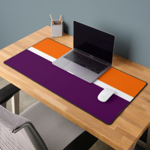 Orange White and Purple Plain Color Block Design Desk Mat