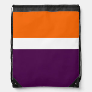 Orange White and Purple Plain Color Block Design Drawstring Bag