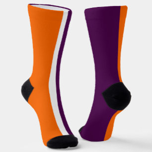 Orange White and Purple Plain Color Block Design Socks