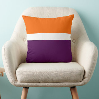 Orange White and Purple Plain Color Block Design Throw Pillow