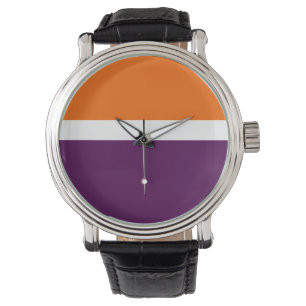 Orange White and Purple Plain Color Block Design Watch