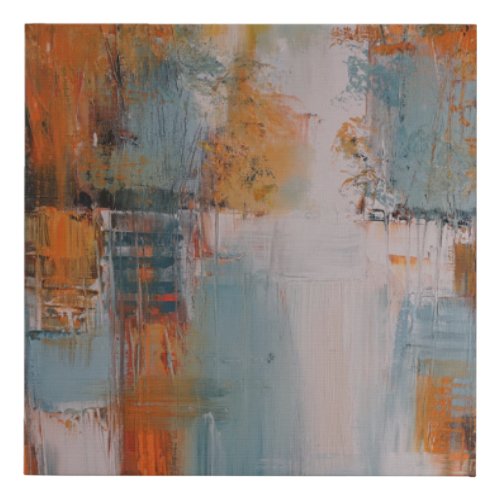 Orange white and teal abstract painting faux canvas print