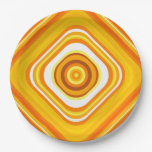 [ Thumbnail: Orange, White and Yellow Sunset-Inspired Pattern Paper Plates ]