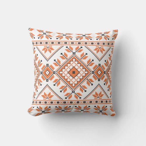 Orange White Aztec Tribal Ethnic Geometric Pattern Throw Pillow